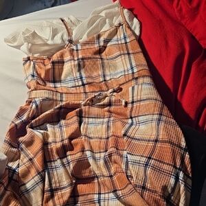 Plaid Sleeveless Jumpsuit / Romper in Brown and Cream